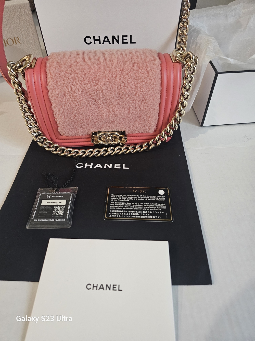 Authentic Chanel Small Boy Flap Bag – Pink Shearling & Leather, Gold Hardware